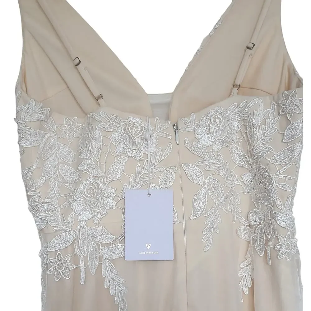 Lulus White/Beige Embroidered Tulle Maxi Dress